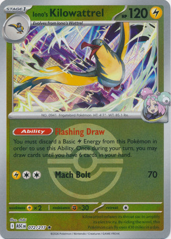 Iono's Kilowattrel (072/217) (Poke Ball) [Mega Evolution: Ascended Heroes]