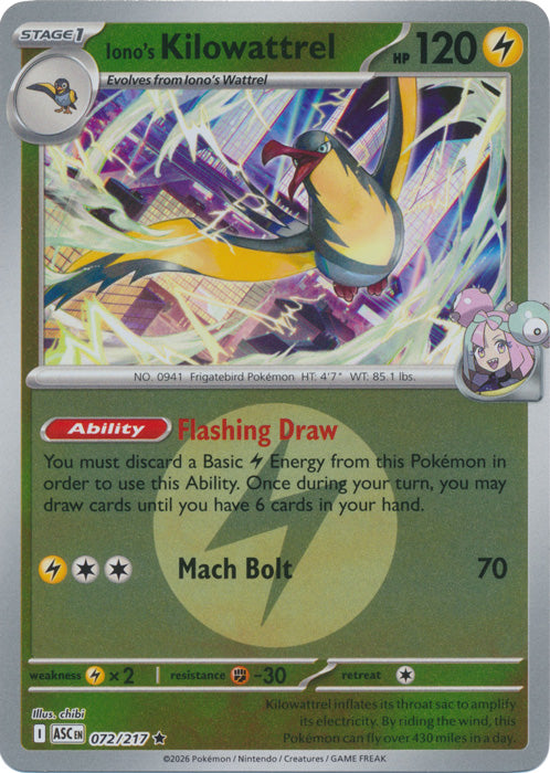 Iono's Kilowattrel (072/217) (Energy Symbol Pattern) [Mega Evolution: Ascended Heroes]